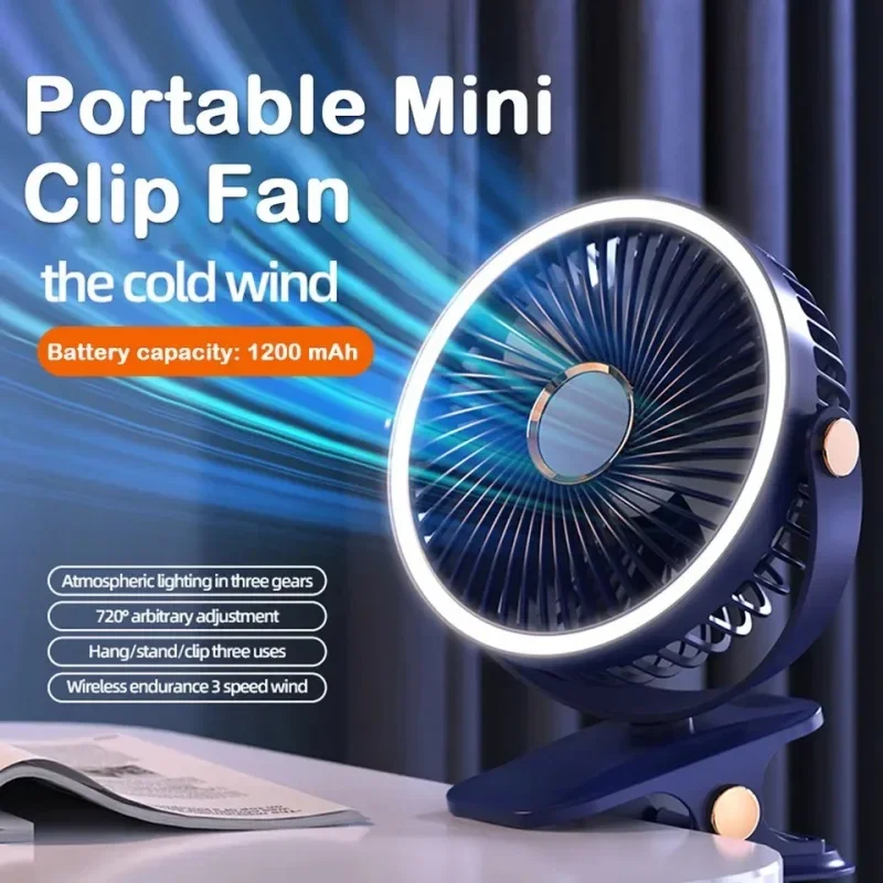 8000mAh Camping Fan Rechargeable Desktop Portable Air Circulator Wireless Ceiling Electric Fan With LED Light Clip-on Home Fan