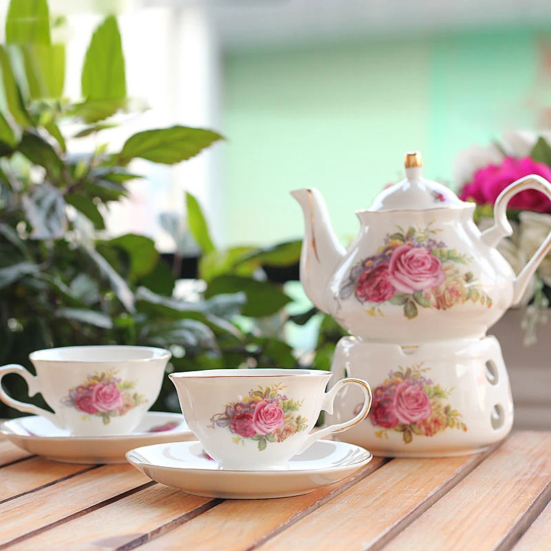 English British Tea Set Pink Camellia 500ML Teapot With Warmer Afternoon Tea Cup and Saucer set Ceramic Holding Furnace Teaware