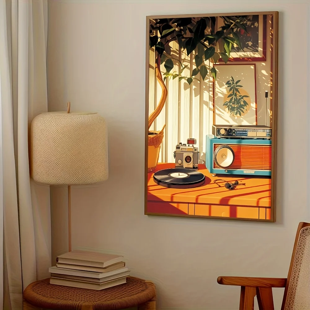 Retro Radio Vinyl Record Music Canvas Print Frameless Wall Decor Home Bedroom Living Room Office Room Decoration Pop Wall Arts