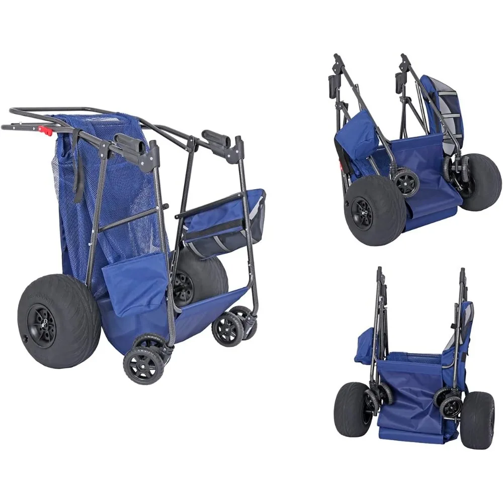 Максимальная пляжная тележка с колесами для песка — тележка-багги с большими колесами, изолированная сумка-холодильник, доска для тела и держатель для зонта