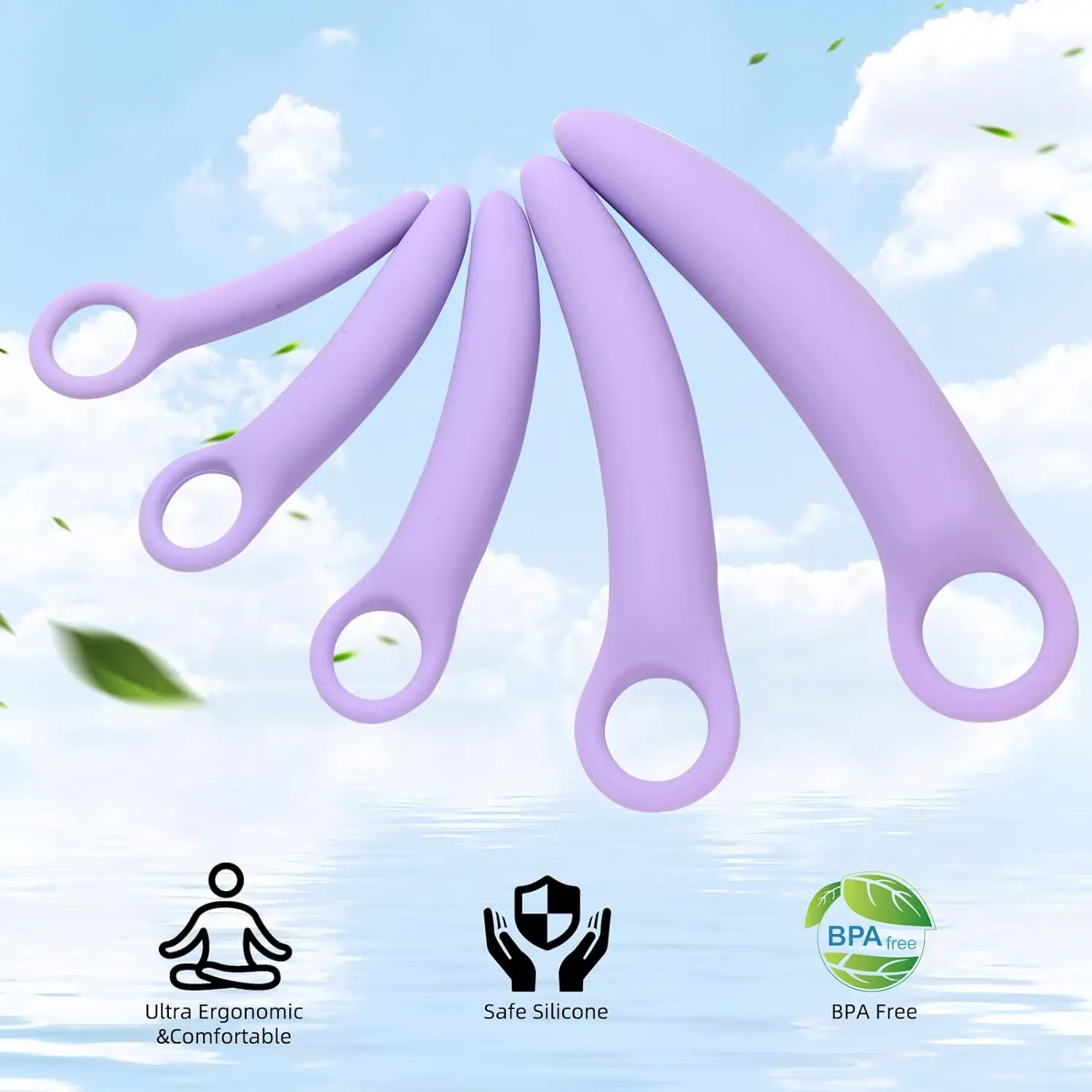 5 Pack Silicone Pelvic Floor Muscle Dilator Trainer Set,Pelvic Wand Massager for Women，Pelvic Floor Strengthening Device - Purp - Image 3