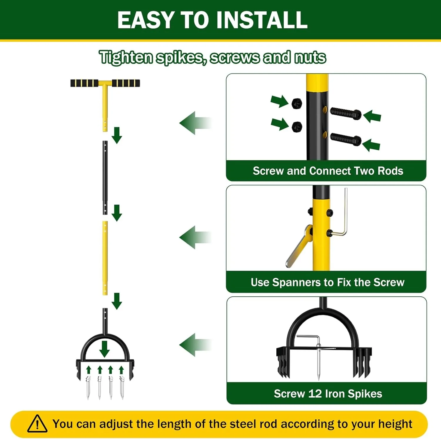 Ferramenta manual 2 em 1 para aerador de gramado: 16 pontas de metal de 3,5 polegadas e 8 plugues corer, aeração de solo resistente para cuidados com gramado, quintal e jardim