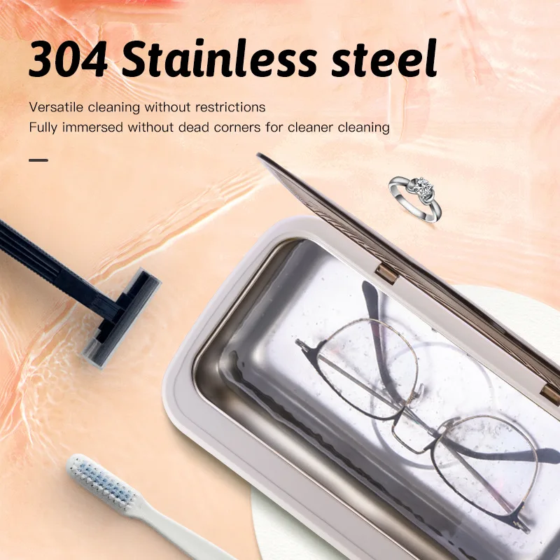 360° Deep Cleaning Machine 47000Hz High Frequency Vibration 750ml Stainless Steel Jewelry Glasses Portable Ultrasonic Cleaner