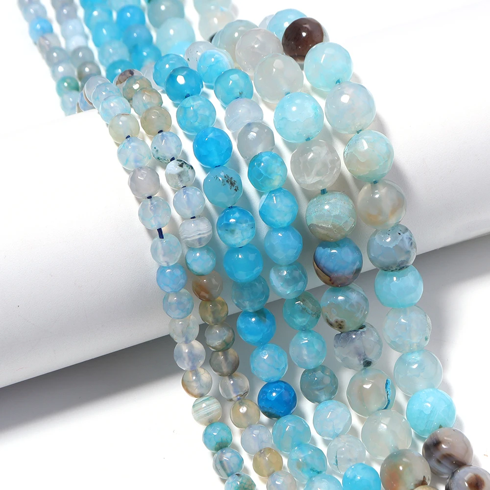 6 8 10mm Naturstein Drachenachat Perlen Blau Runde lose Spacer-Perlen für Schmuckherstellung DIY Armband Halskette Zubehör