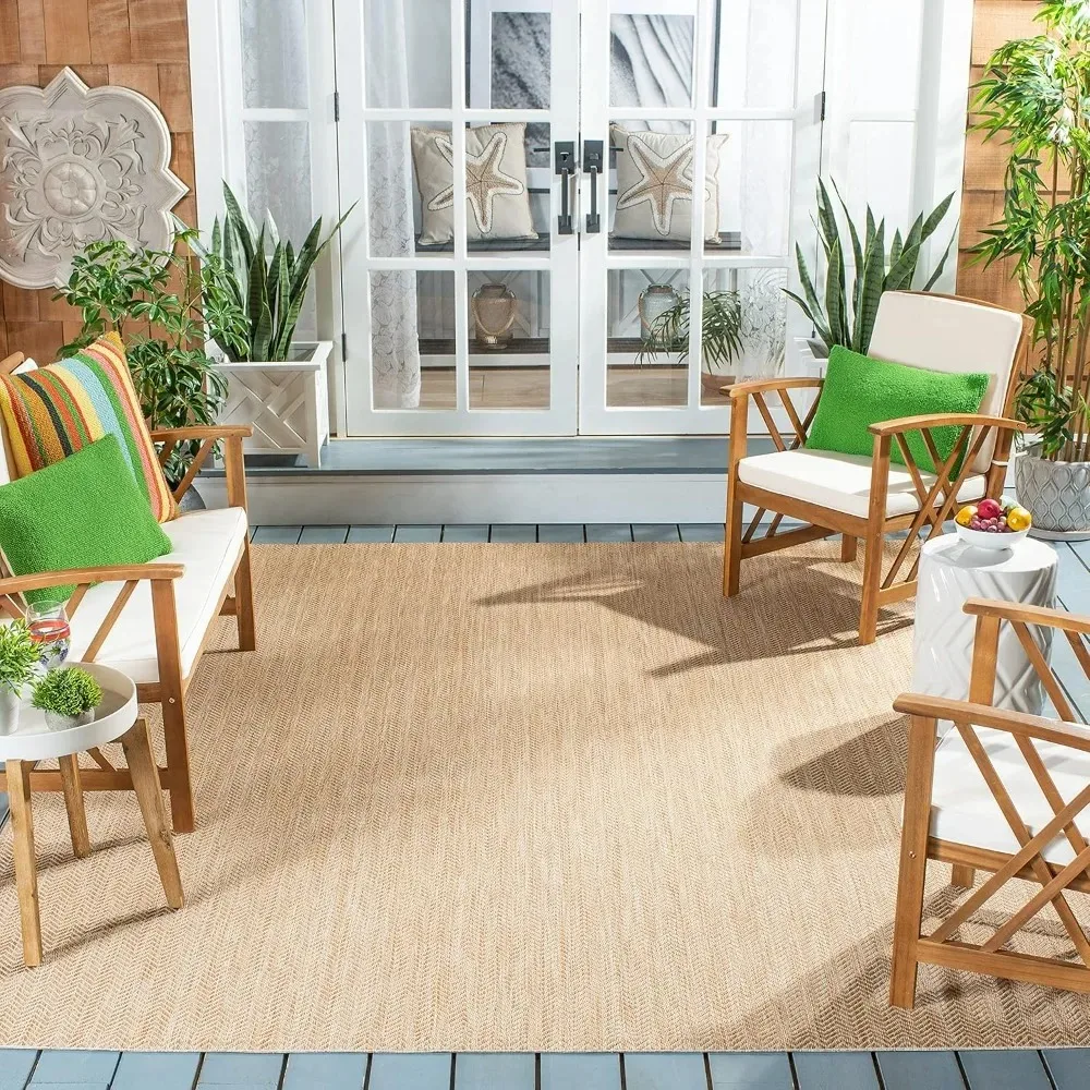 

Courtyard Collection Area Rug - 8' X 10', Natural & Cream, Non-Shedding & Easy Care, Indoor/Outdoor & Washable-Ideal