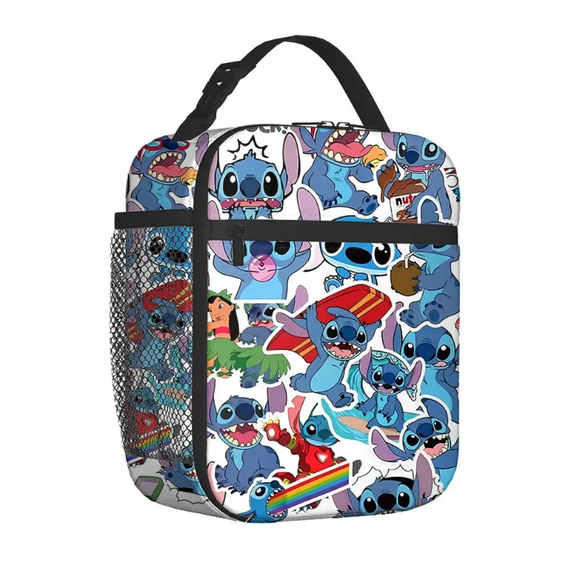 Stitch ถุงอาหารกลางวันแฟชั่นแบบพกพาหนาอลูมิเนียมฟอยล์กระเป๋า Bento การ์ตูนขนาดใหญ่ความจุปิกนิกกลางแจ้งอาหารฉนวนกันความร้อนกระเป๋า
