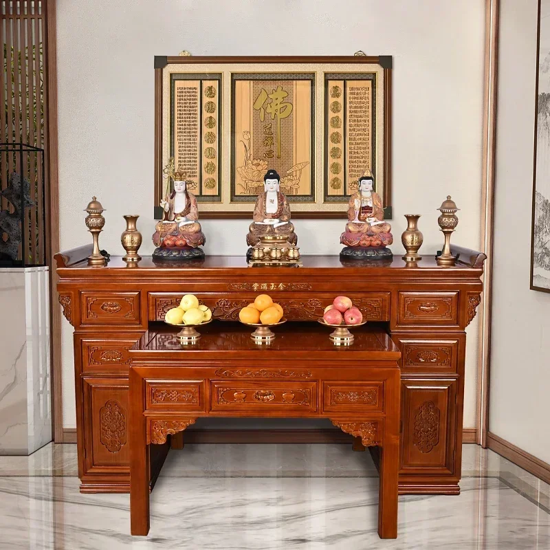 Solid Wood Buddha Shrine Altar Chinese Buddha Worship Table Altar Cabinet Incense Burner Table Middle Hall Buddha Worship Table