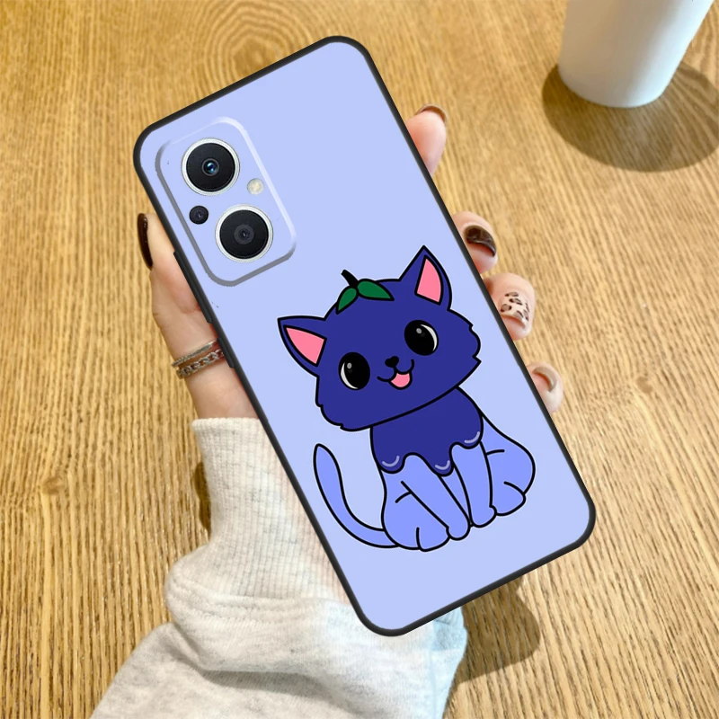 Cute Kawaii Blueberry Cat Case For OPPO Reno 8T 3 4 5 6 7 8 Lite 2Z 4Z 5Z OPPO Find X3 Neo X2 X5 Lite X6 Pro Cover