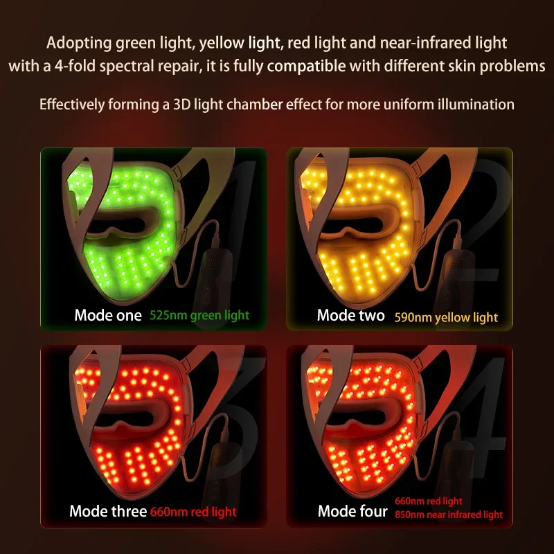 4 Color Light Facial Led Mask Red Light Therapy 320 Beads Face Photon Light Skin Rejuvenation Anti Wrinkle Anti Acne Beauty care