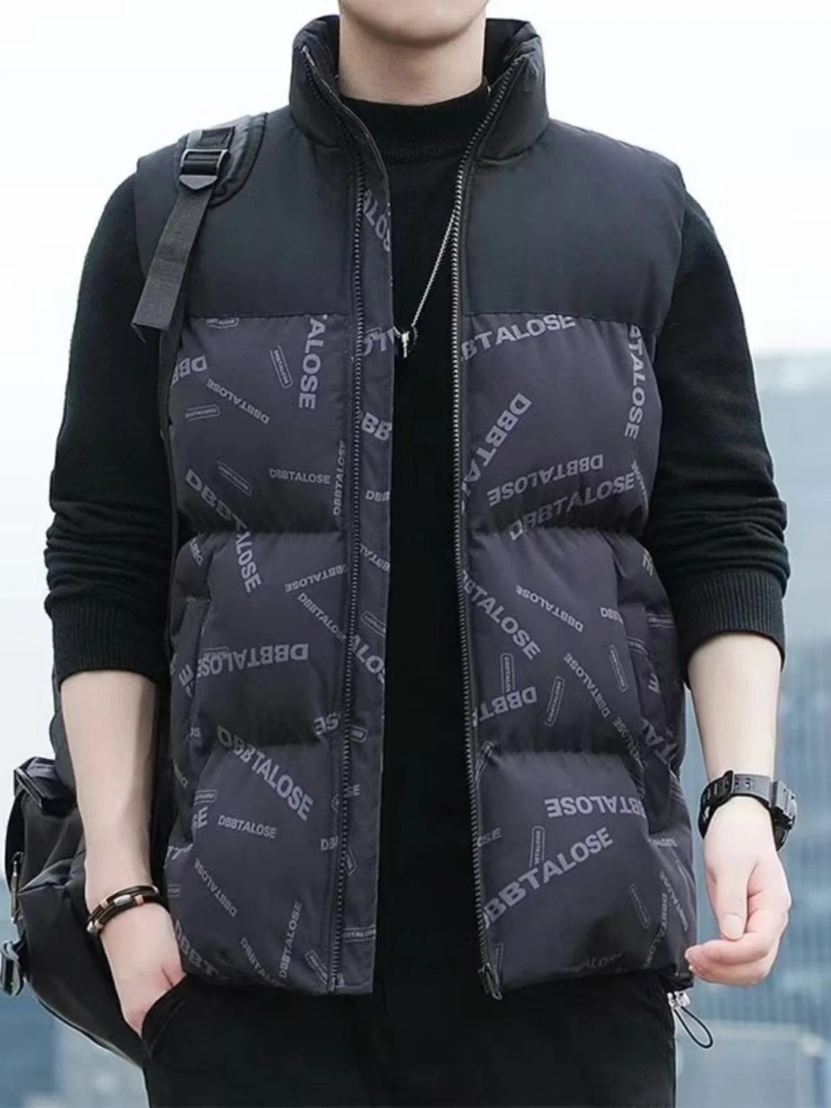 Thickened Fleece Men's down Cotton Vest Autumn Winter Warm Slim Fit Sleeveless Inner Fleece Wear-resistant Youth Style