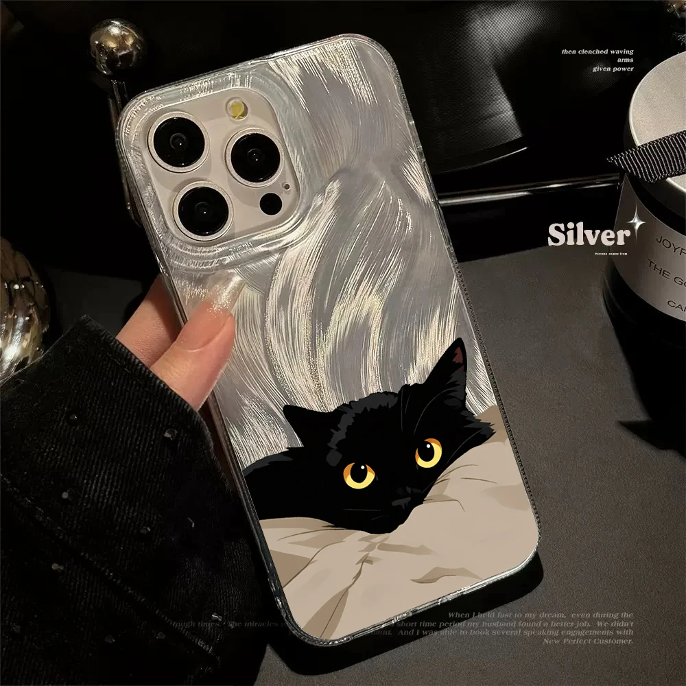Cute Black Cat Phone Case For Samsung Galaxy Note 20 S26 S25 Edge S24 S23 FE S22 Plus S21 Ultra A56 A55 A54 A53 A36 A35 Cover