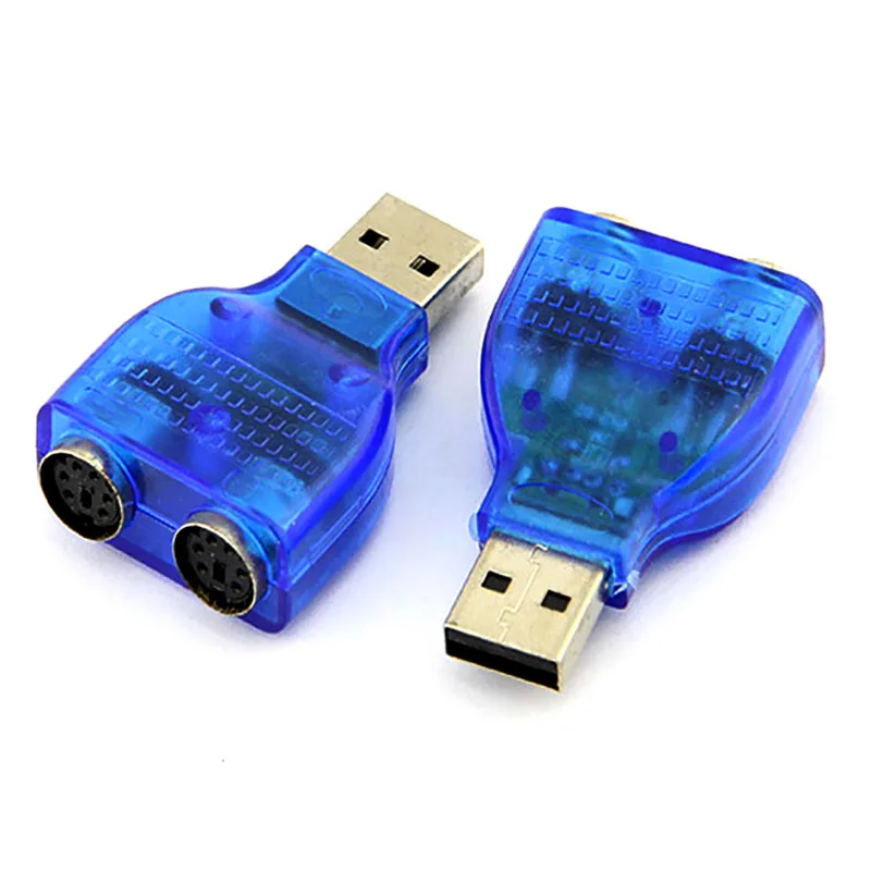 Adaptador convertidor USB 2,0 a PS 2, 1 piezas, azul, con Chip para teclado/ratón PS/2