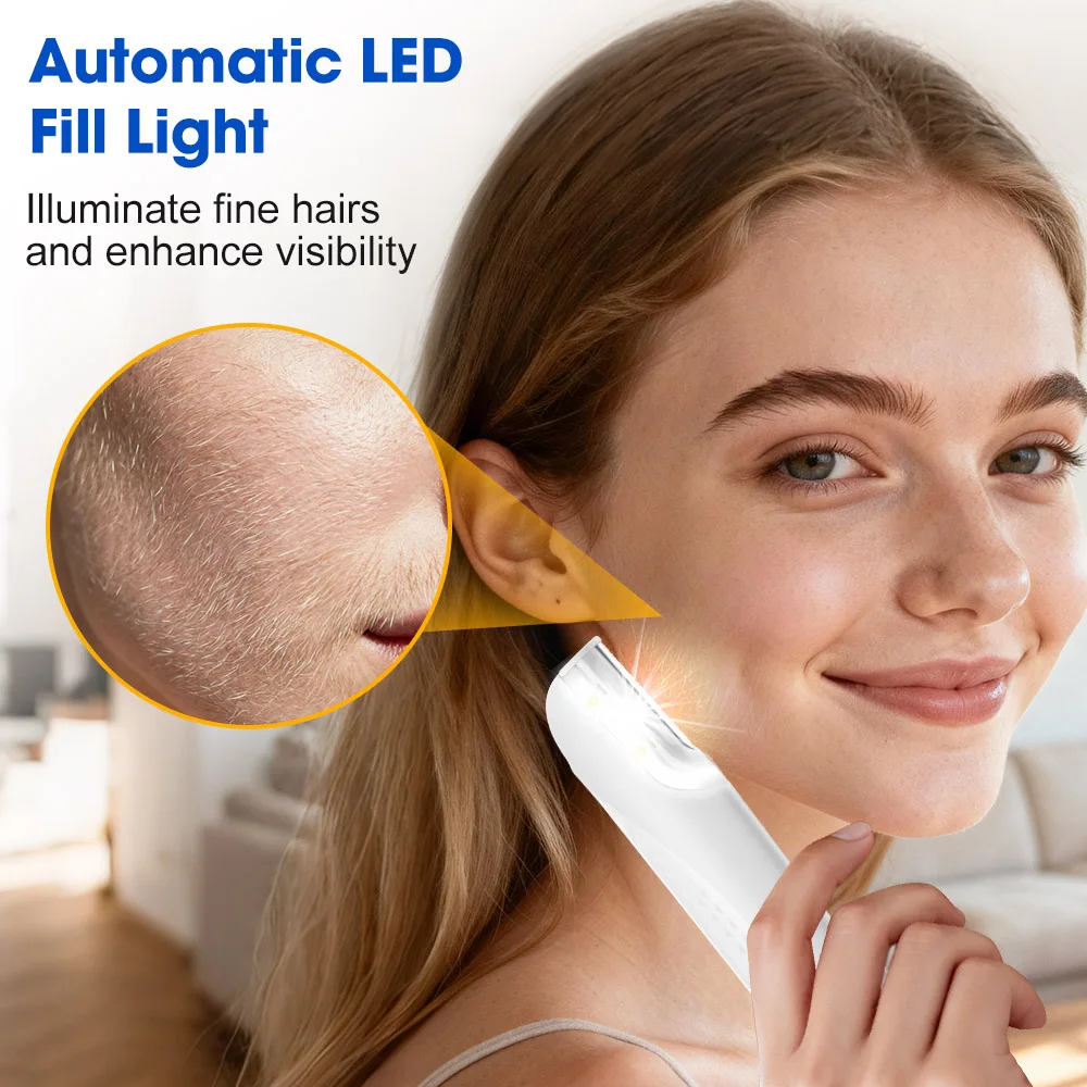 سونيك Dermaplaning الحلاقة للنساء الوجه تقشير الشعر والزغب أداة إزالة الصواميل اللحية أداة قص الحواجب مع الضوء 6 استبدال شفرات