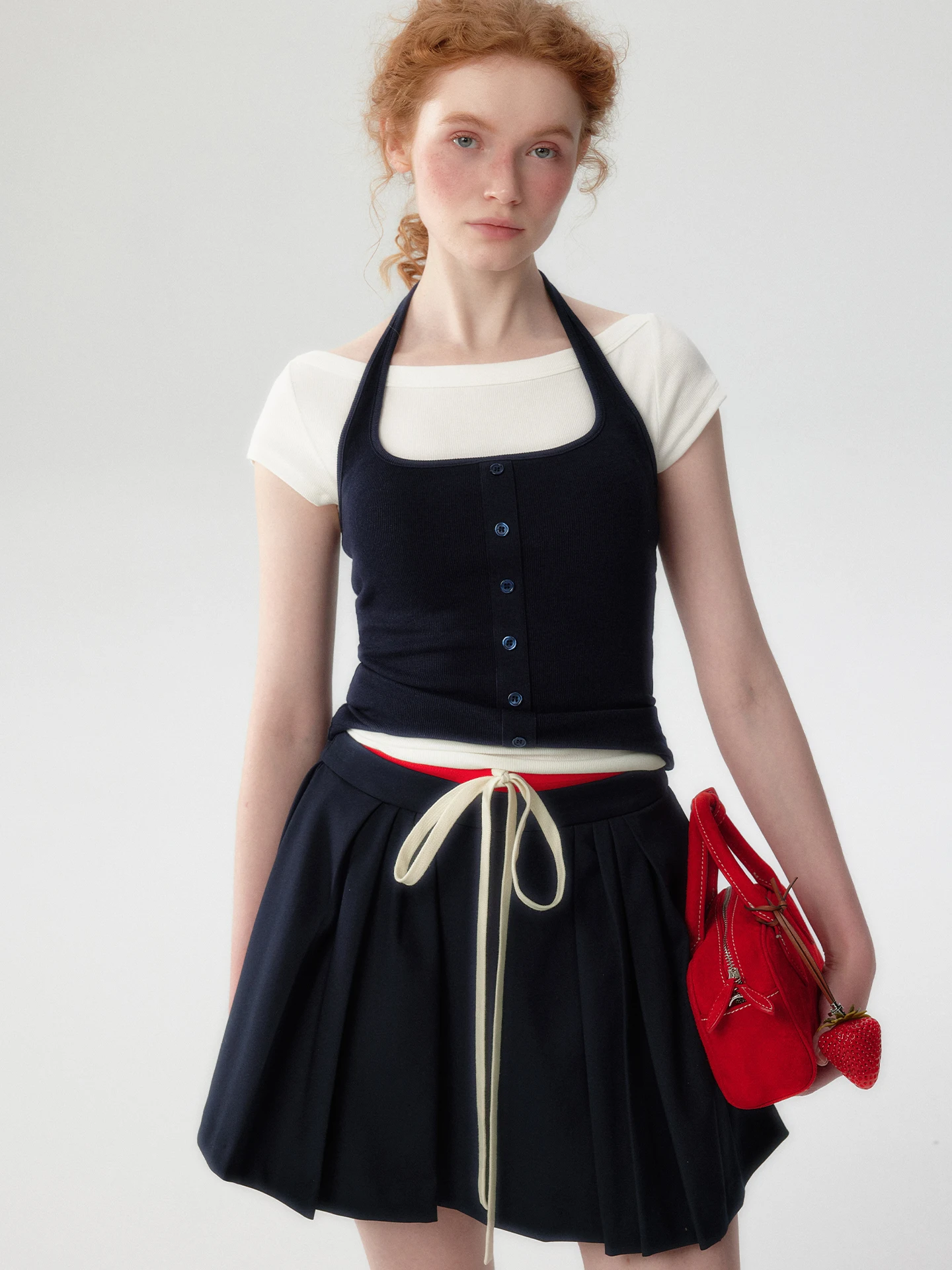  plus Women's Neckline Vest Multi-Color Paper Doll Style Hanging Neckline Short Elastic Fitted High Stretch Single Bu...