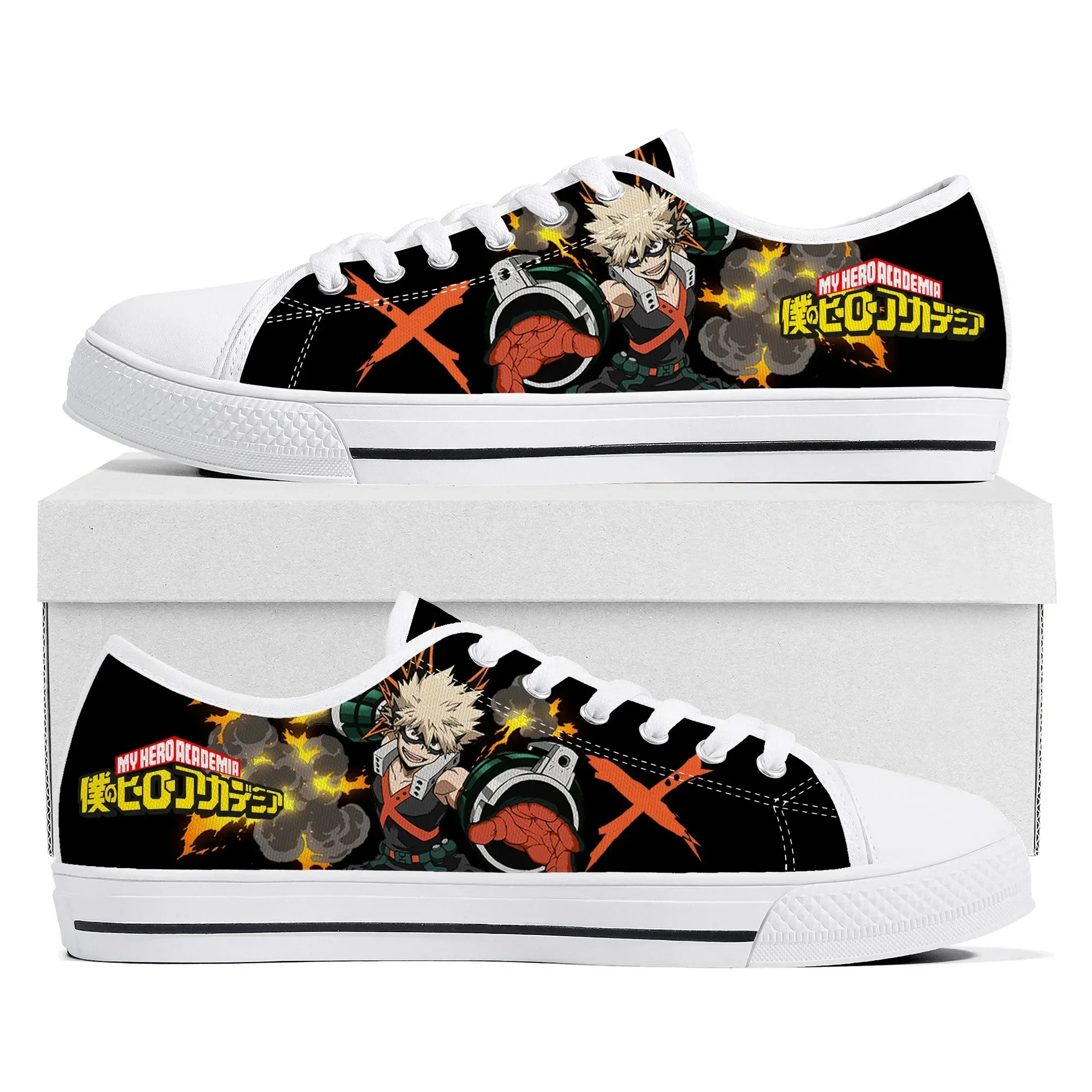 Manga Katsuki Bakugo My Hero Academia Low Top Sneakers Mens Womens Teenager High Quality Canvas Sneaker Couple Shoes Custom Shoe