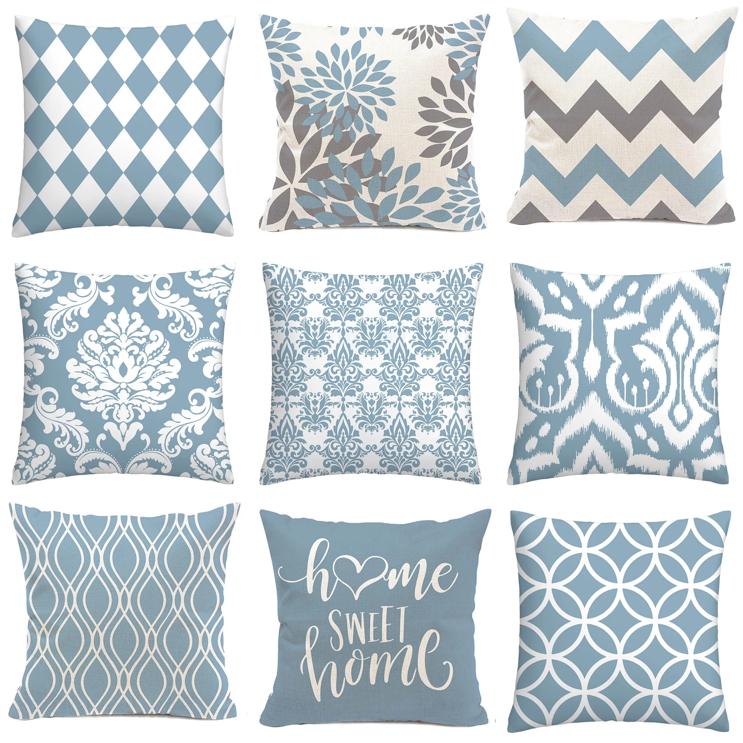 

45x45cm Light Blue Series Geometrically Printed Polyester Throw Pillow Cover Sofa Cushion Cover Home Cushion Decoration