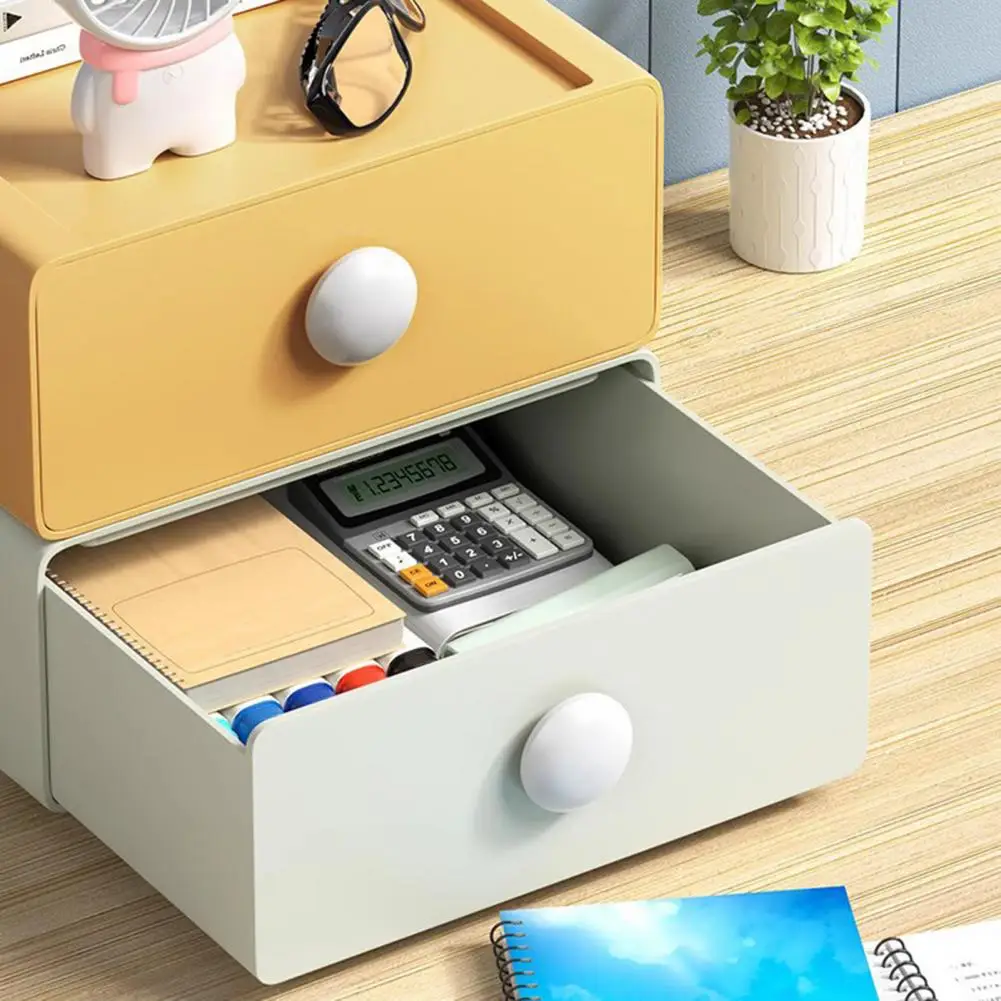 Sturdy Desk Organizer Save Space Rectangle Shape Anti-crack Storage Drawer Solid Color Desk Storage Box Household Stuffs