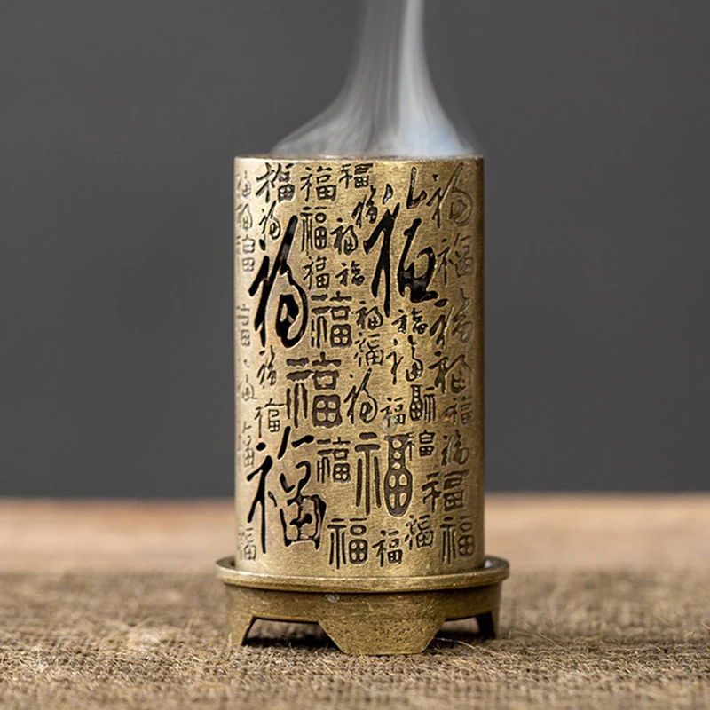 Alloy Censer Incense Holder Square Cylinder Vertical Incense Burner Indoor Aromatherapy Home Ornament Chinese Incense Burners