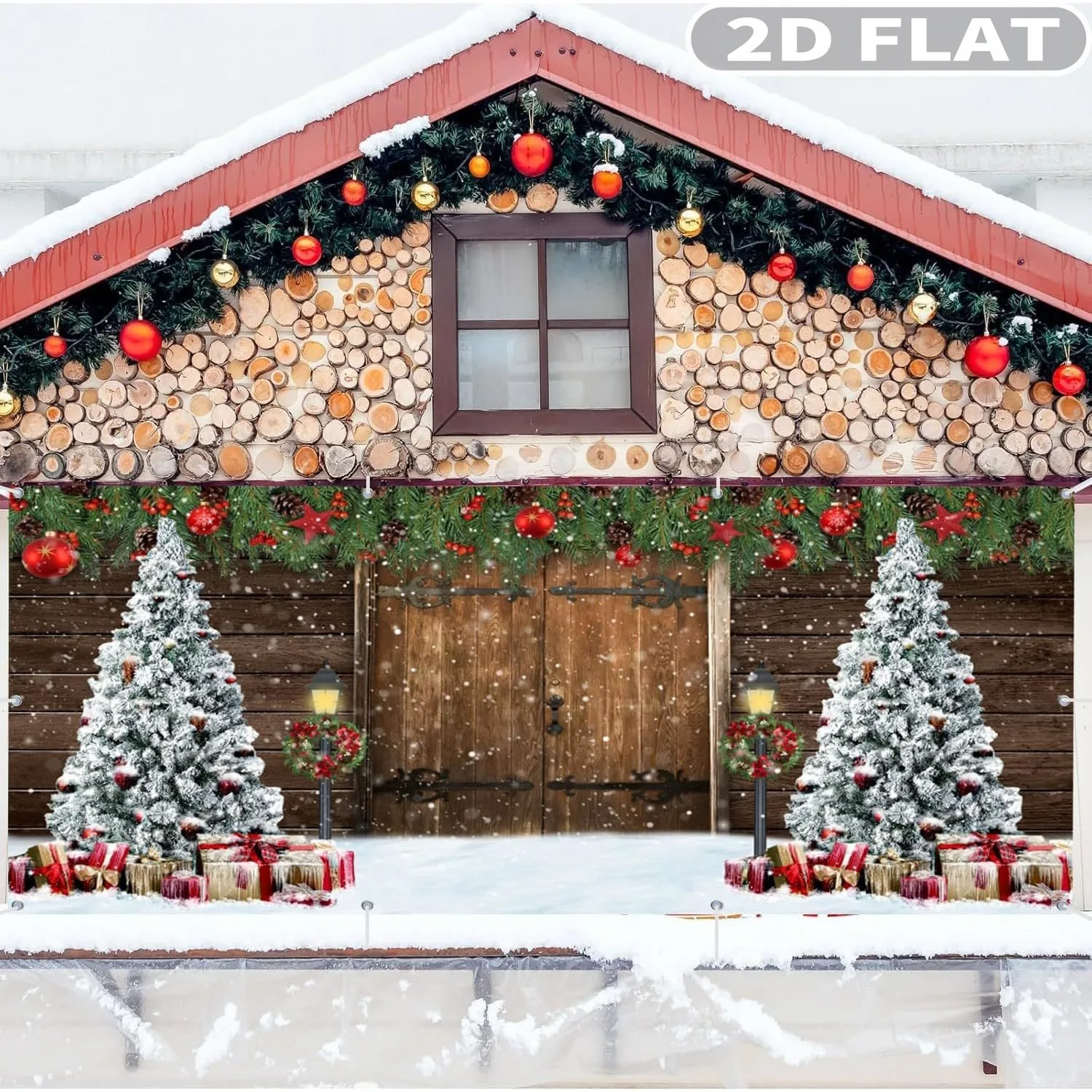 

1pc 2d flat Christmas Garage Door Banner Decorations, Polyester Banner Backdrop Winter Xmas Garage Door Cover Banner