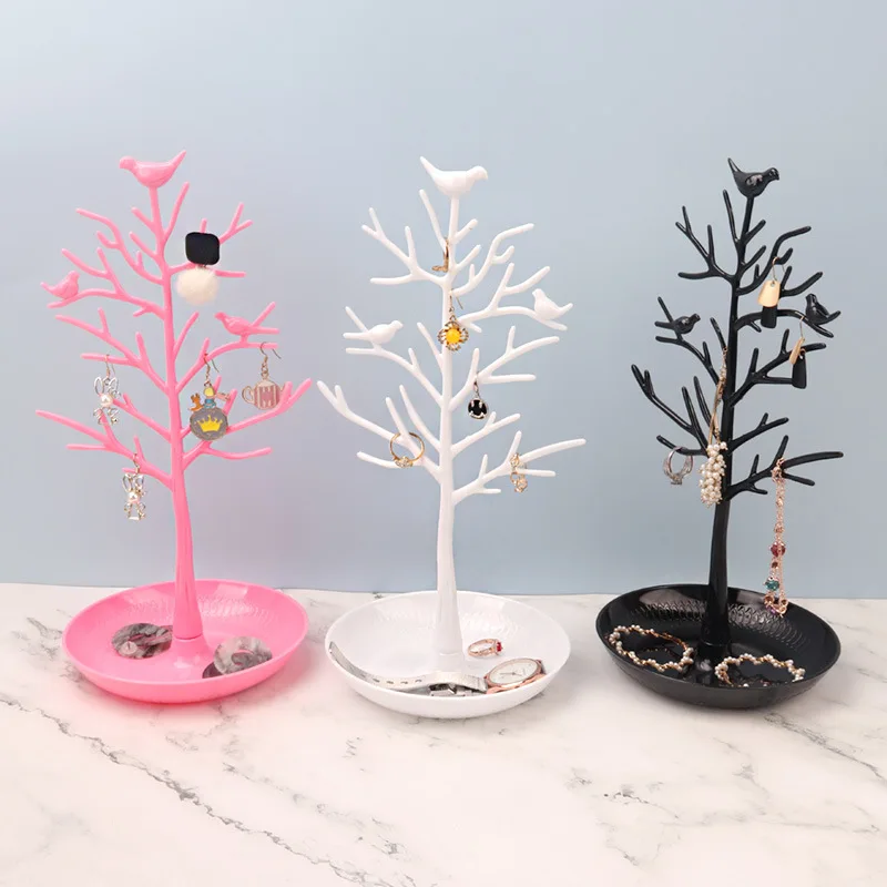 3 Colors Plastic Jewelry Bird Tree Display Stand Holder Fashion Organizer Tower for Earring Necklace Ring Bracelet Rack