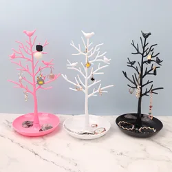 Soporte de exhibición de árbol de pájaro de joyería de plástico, Torre organizadora de moda para pendientes, collar, anillo, estante de pulsera, 3 colores