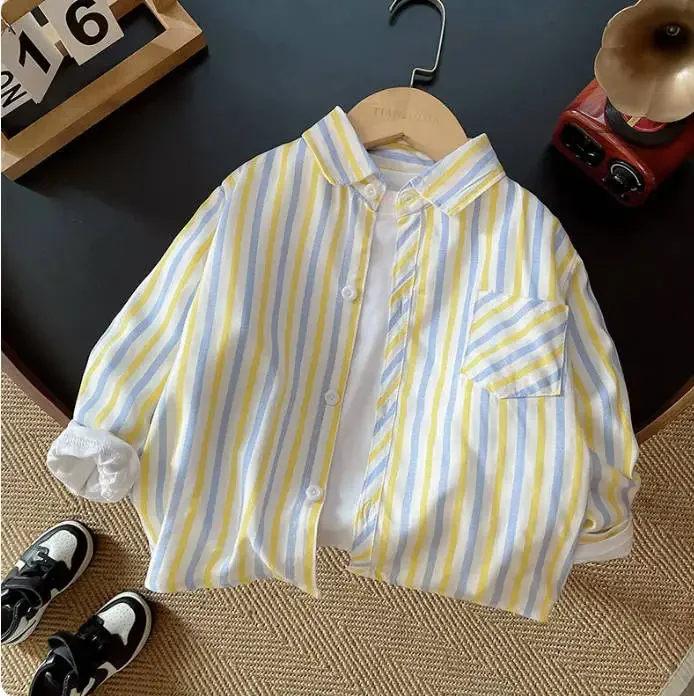 الاطفال قميص الملابس الربيع رقيقة البلوزات الملابس الرضع الصبي منقوشة القطن القمم 1 2 3 4 سنوات الاطفال طويلة الأكمام قميص