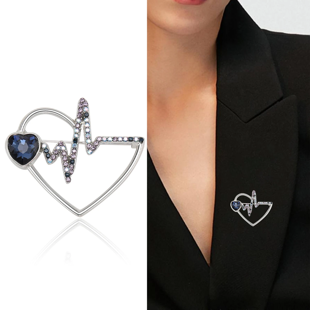 Rhinestone Love Pins for Women Unisex Enamel Heart Brooches Office Party Friend Gifts Jewelry Accessories