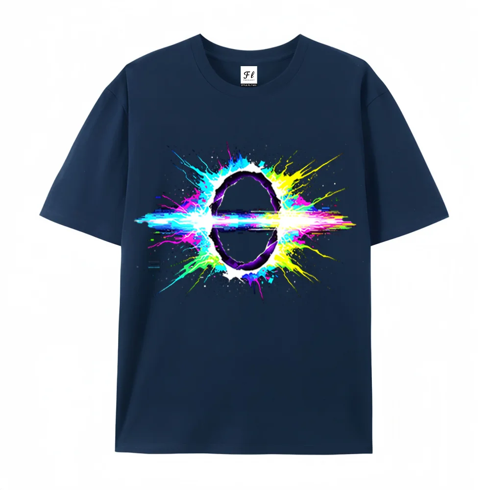 Cosmic Black Hole Color Splatter Glitch Art Shirts Unisex Y2K Streetwear Space Casual Short Sleeve Tee Fashion Funny Graphic tee