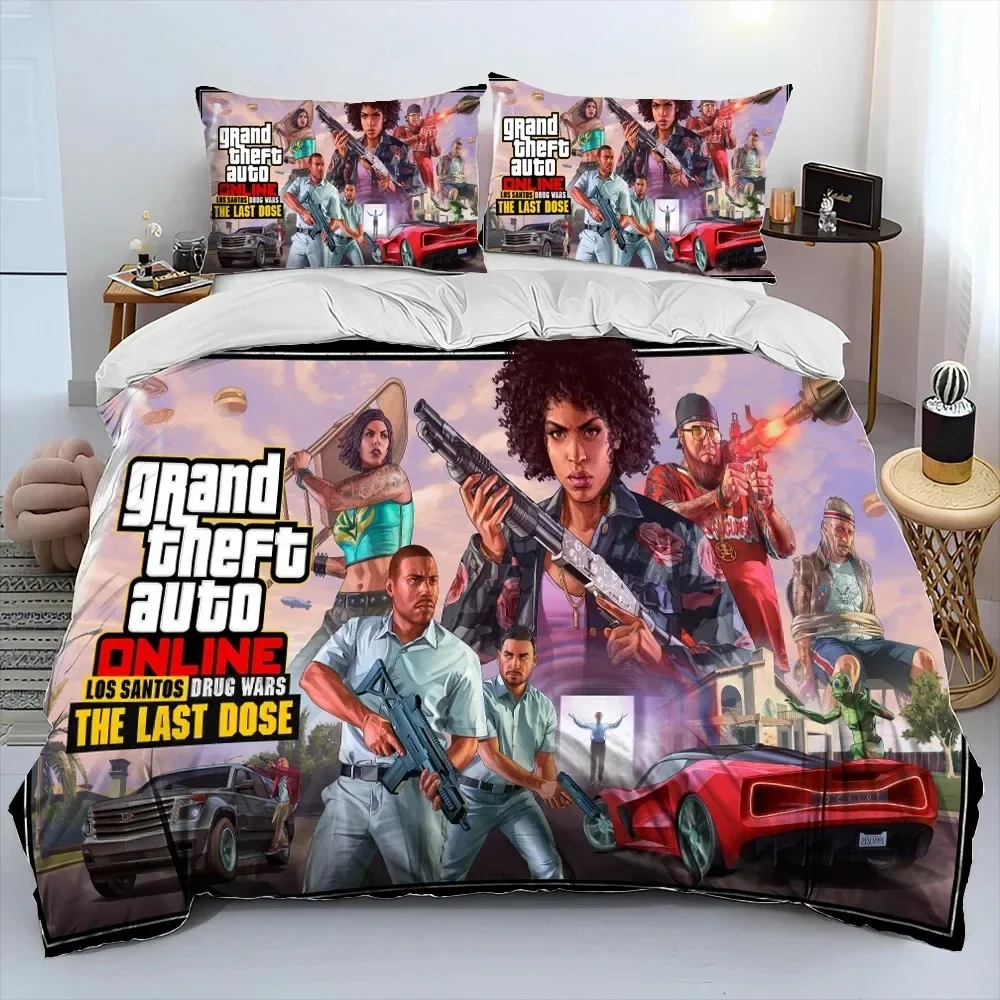 3D Grand Theft Auto GTA Game Gamer Comforter Bedding Set,Duvet Cover Bed Set Quilt Cover Pillowcase,king Queen Size Bedding Set