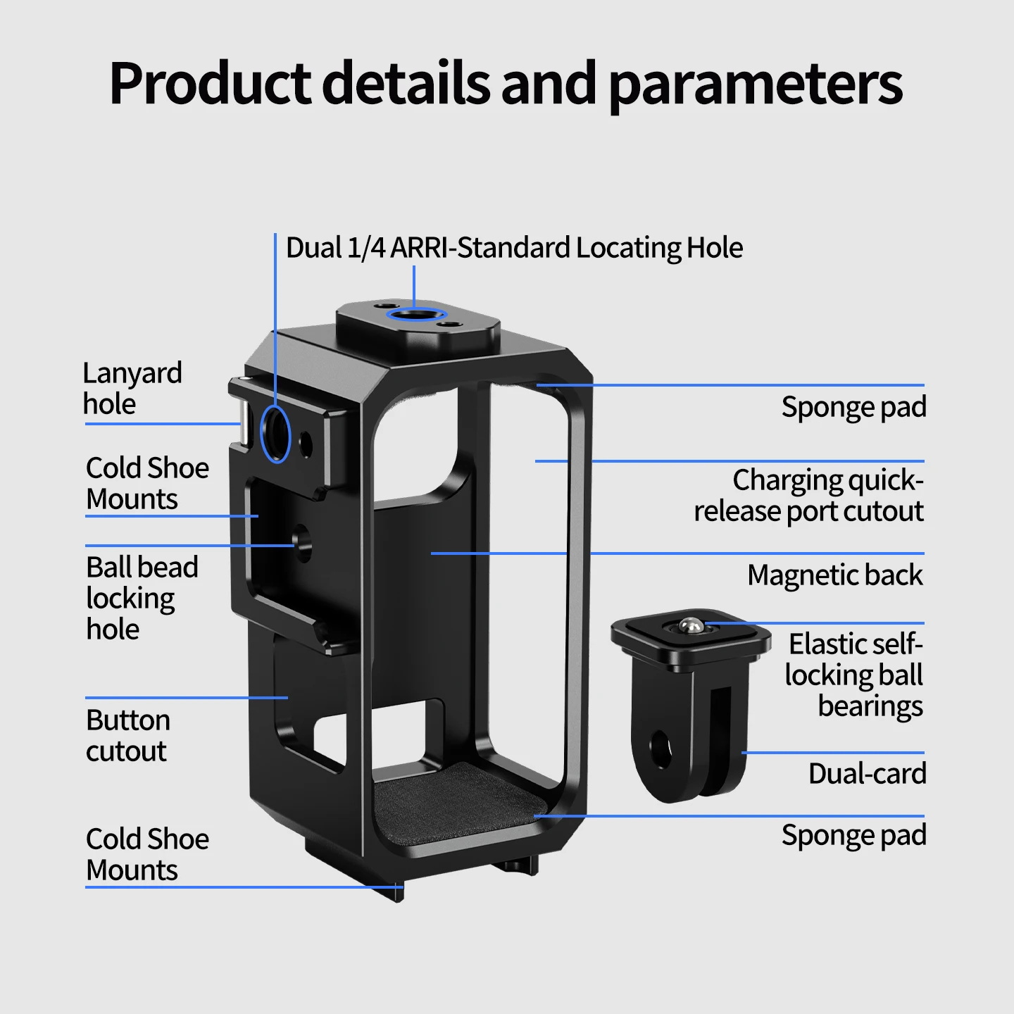 Für DJI Osmo Nano Kamera Cage 2-Pin-Adapter 1/4 Zoll Schraube Cold Shoe Halterung für Stativ Helmhalterung Magnetische Ladestation Option – Detail 4