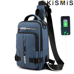 KISMIS Men's Multifunction Messenger Bag Shoulder Cloth Chest Bags Crossbody Casual Man USB Charging Handbag