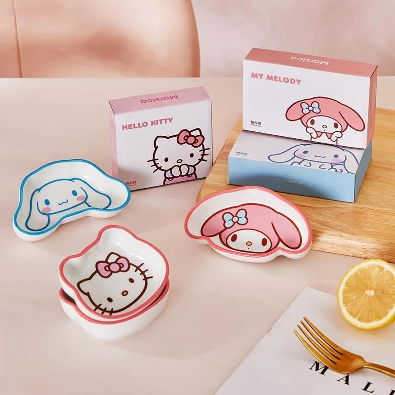 

Hello kitty anime kuromi My melody cartoon Japanese dipping dish household ceramic condiment small plate cute tableware gift