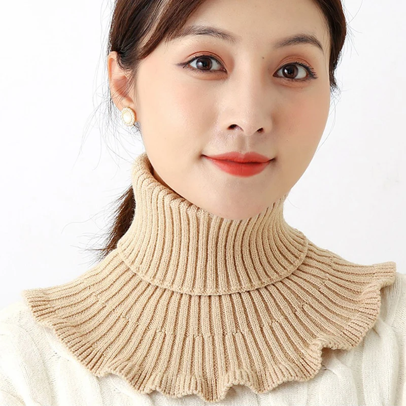 Women Knitted Fake Collar Scarf Warm Turtleneck Neck Warmer Detachable Winter Windproof False Scarf