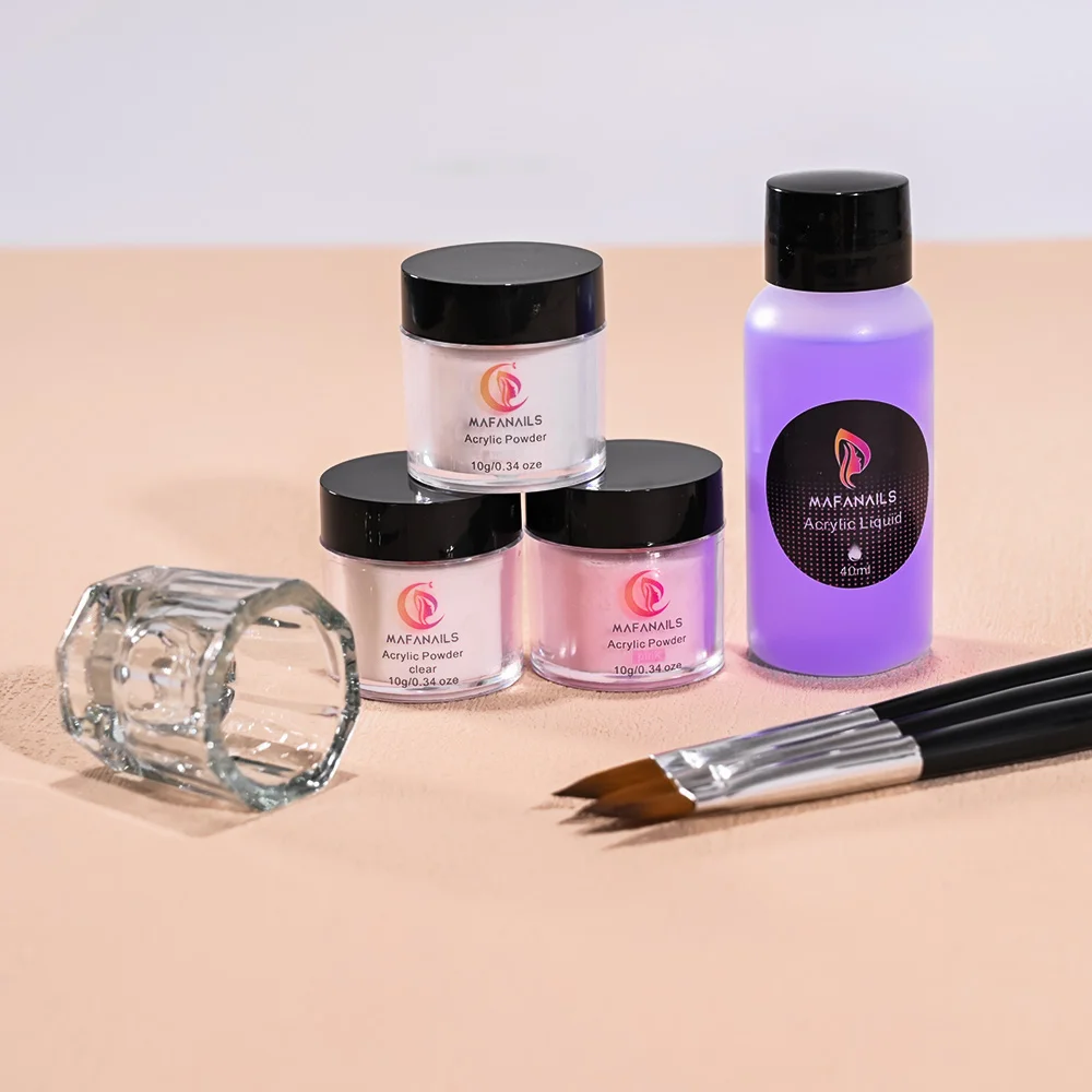 8-częściowy zestaw płynnego proszku akrylowego z pędzlem do paznokci Zestaw szklanych kubków przezroczysty różowy biały proszek akrylowy Domowy zestaw dla początkujących Narzędzie do manicure DIY
