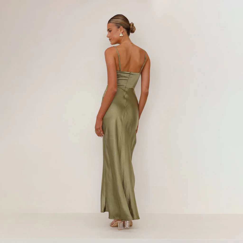 Robe de Demoiselle d'Honneur Vert Olive pour Femme, Tenue Maxi d'Invités de Mariage, d'Anniversaire, Collection Sexy