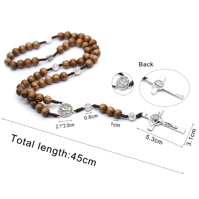 Handmade Round Bead Rosary Necklace Men for Cross Jesus Pendant Catholic Religio Drop Shipping