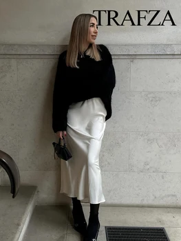 ترافزا-المرأة نسيج الحرير تنورة ضيقة ، تنورة حورية البحر ، أحادية اللون ، الساتان ، أنيقة وأنيقة ، نمط الشاطئ ، موضة جديدة