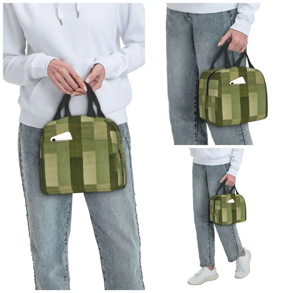 Corduroy Sage Green Pattern Insulated Lunch Bag for Kids School Cooler Thermal Food Box Tote Portable Lunch Boxes Container