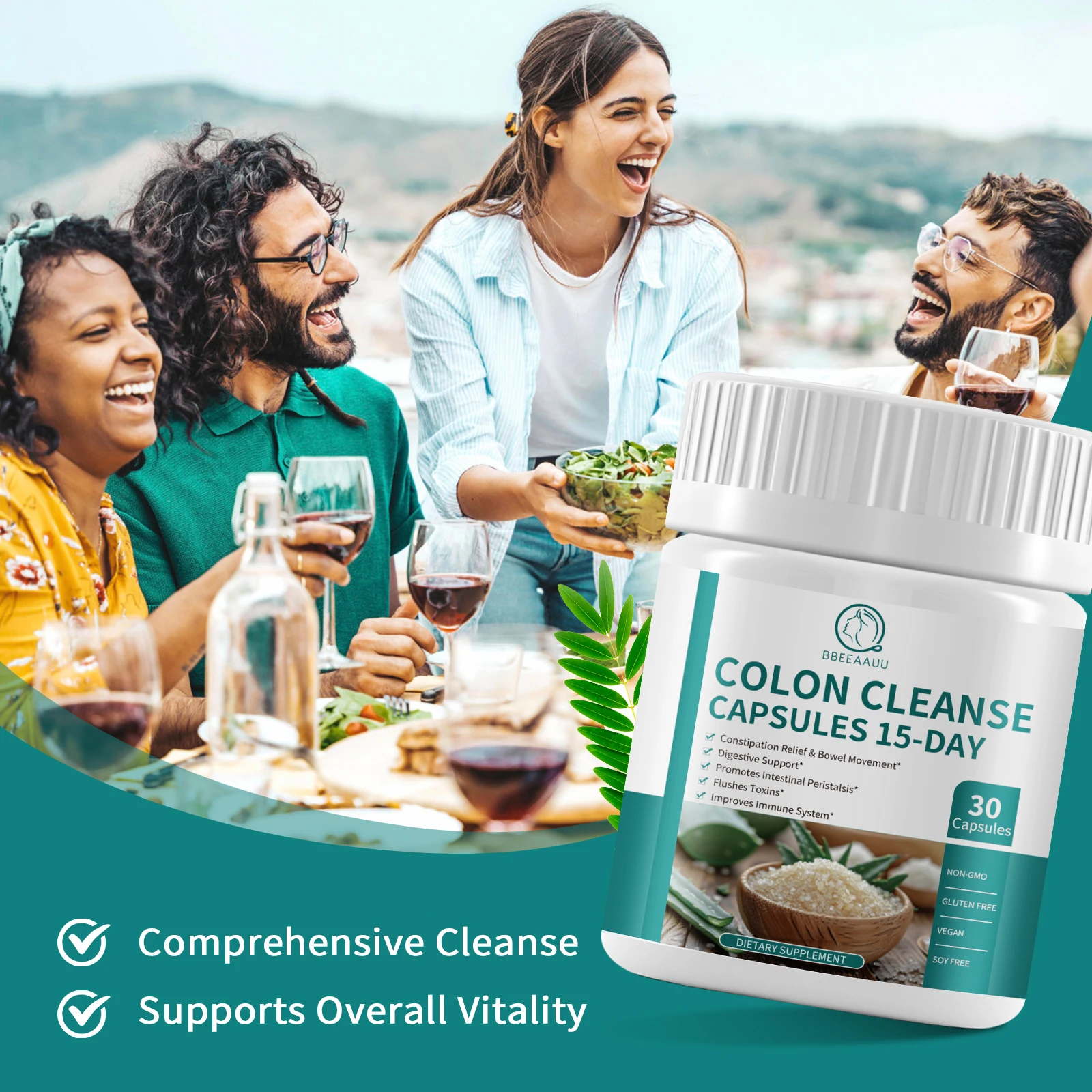 BBEEAAUU 15 Days Colon Cleanse Capsules Support Overall Colon Health Constipation Relief Promotes Digestion Daily Detox Non-GMO