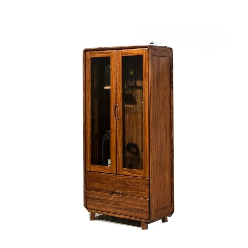 

Новый китайский стиль Ugyen Wood, высокий шкафчик из цельного дерева, современный простой домашний шкаф для гостиной, стеклянная дверь, шкаф для сувениров