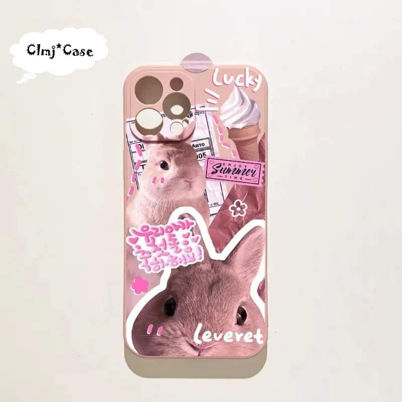 

Clmj Cute Bunny Rabbit Phone Case For iPhone 11 12 Pro 13 Mini 14 Plus XR X XS Max Se 2020 7 8 Soft Silicone Protective Cover