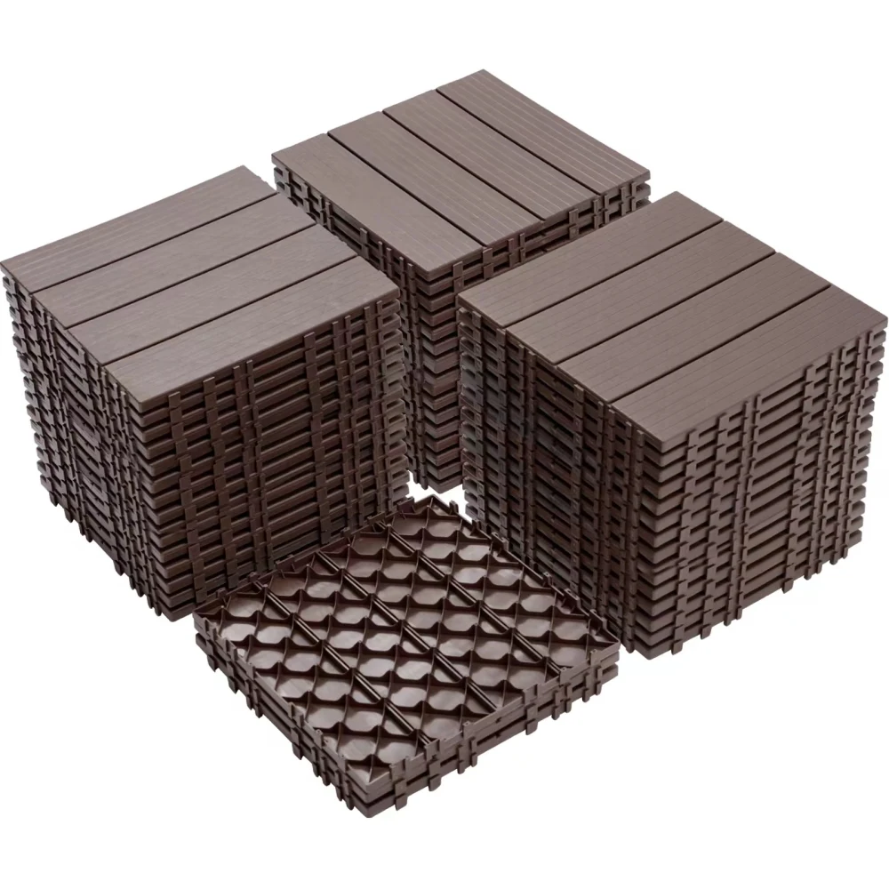 Carreaux de pont à emboîtement en plastique, 11.8 po x 11.8 po (paquet de 44), revêtement de sol extérieur étanche, utilisation par tous les temps