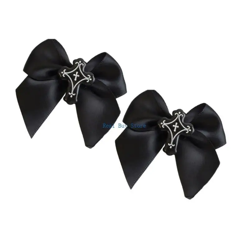 

U13D 2X Fairy Bow Hair Clip Balletcore Gothic Bow Ribbon Headdress Hairpin
