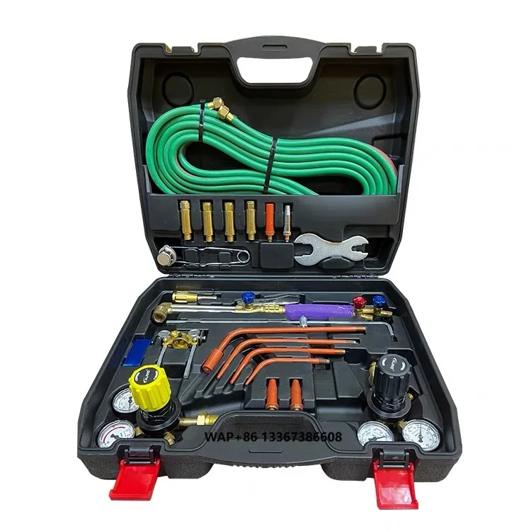 

Professional Tote Oxygen Acetylene Oxy Welding Cutting Torch Kit with Tank Copper Plated Double Switch 35mm Max Cutting Capacity