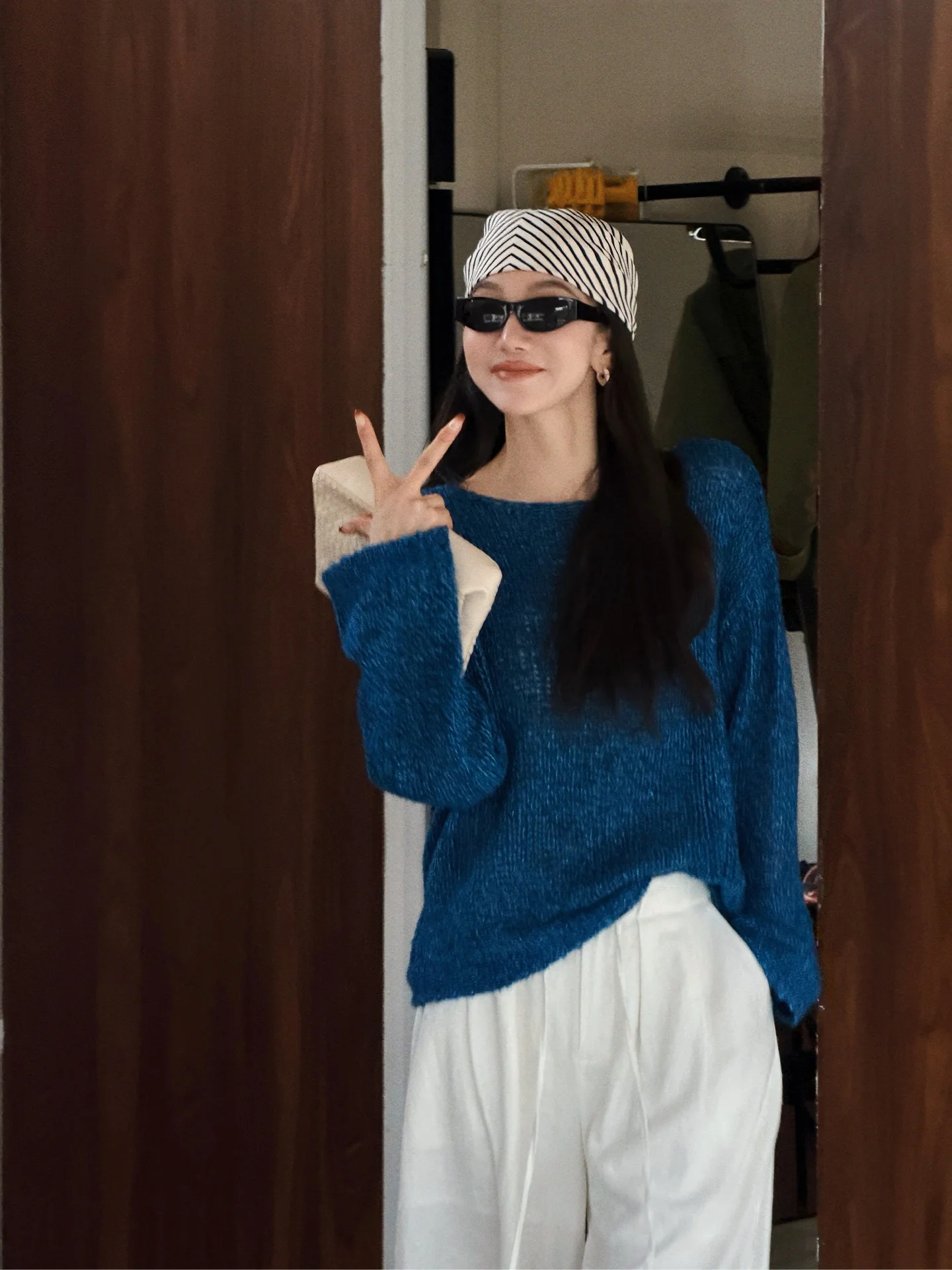 

Свитер женский вязаный шерстяной LiHuiEr синий, весенний, свободный крой, удобный, повседневный, в стиле Lazy Fashion