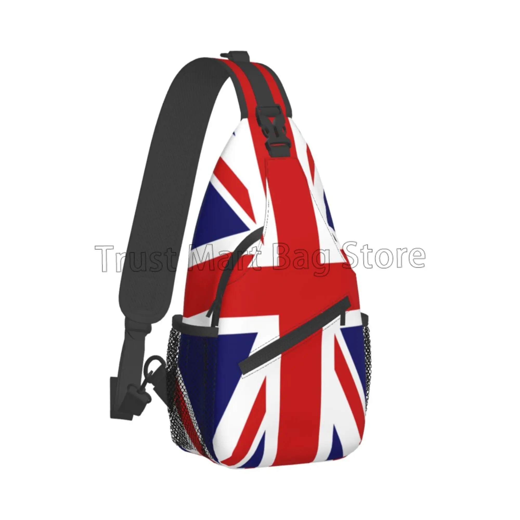 Bandeira Union Jack Print Sling Bag para mulheres e homens, mochila crossbody, viagem, caminhadas, mochila, bolsa de ombro no peito, Reino Unido