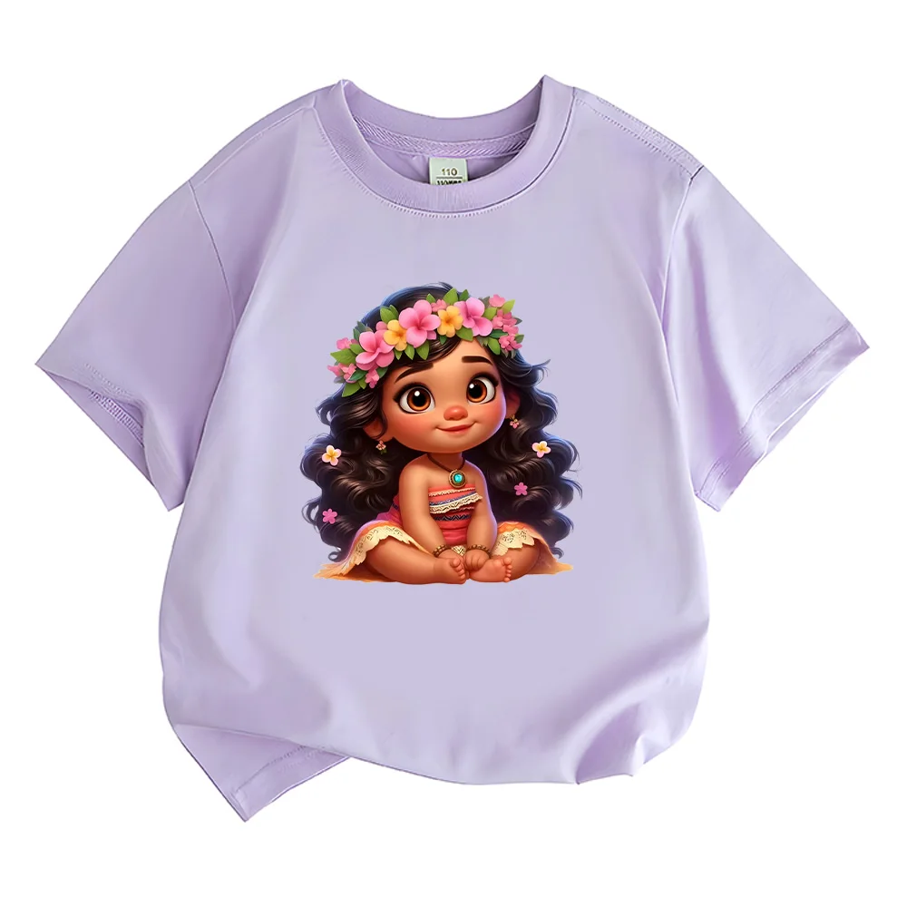 Moana Cartoon Tshirts Vaiana Baby Girl Clothes Children Summer Short Sleeve Cotton Tee-shirt Adorable Girls Y2K Tee Fashion Tops