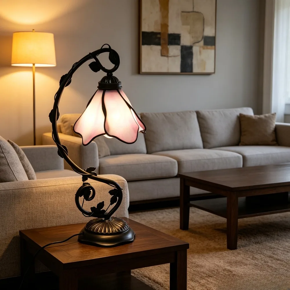 European Black Branch-shaped Resin LED E27 Table Lamps Petal Glass Lampshade Living Room Bedroom
