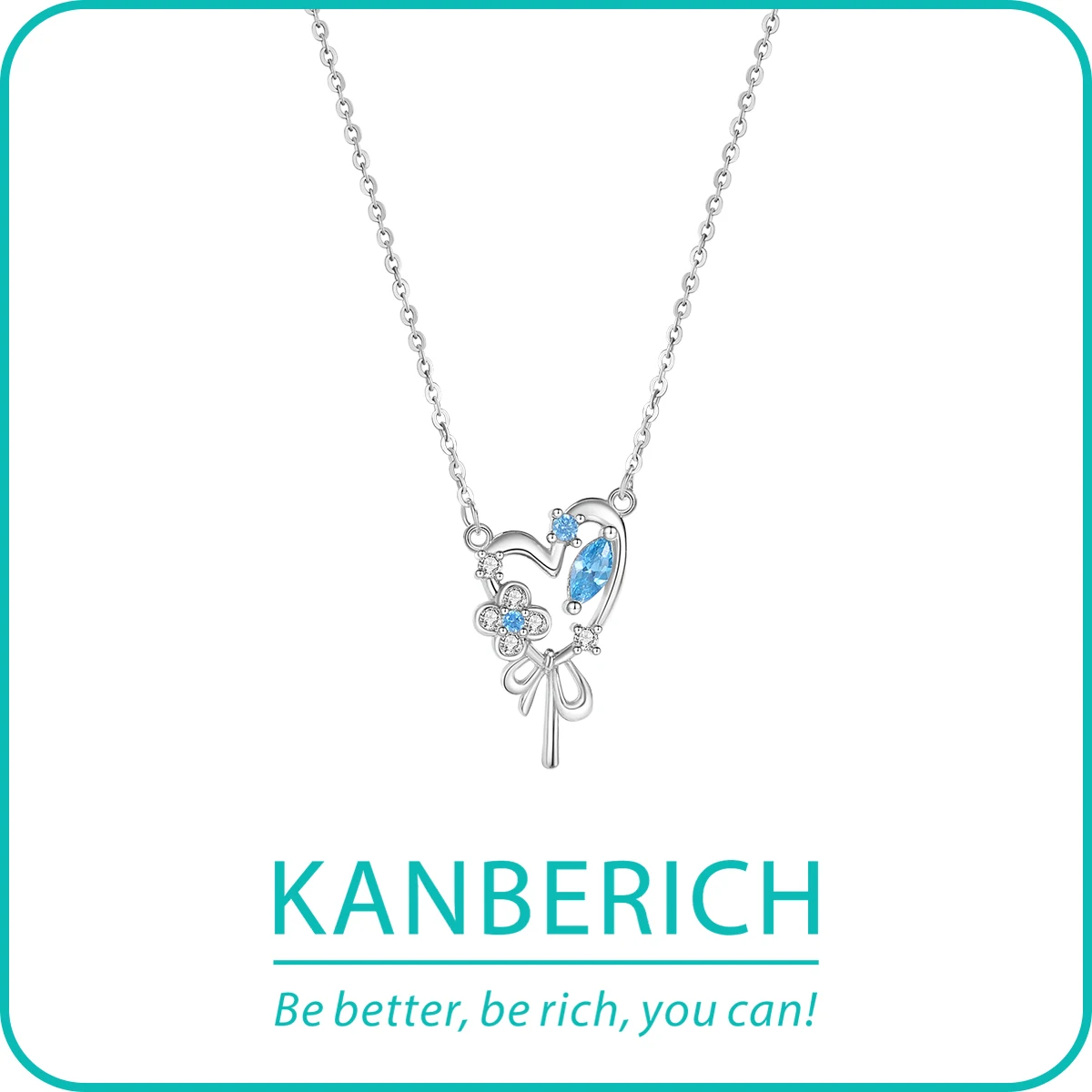 

Kanberich S925 Real Sterling Silver Cubic Zirconia Heart Shape Pendant Clavicle Chain Necklace