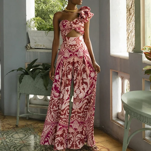 Flaxmaker 2024 Traje de baño de una pieza de un hombro y pantalones Liquidación Vestido de traje al por mayor